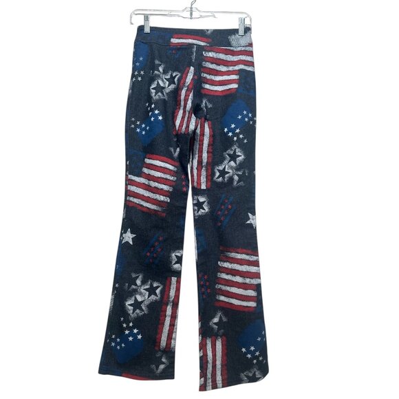 Milio USA Flag Painted Print Flare Pants Women XS 2 Vintage Retro Patriotic Boho - Picture 11 of 12